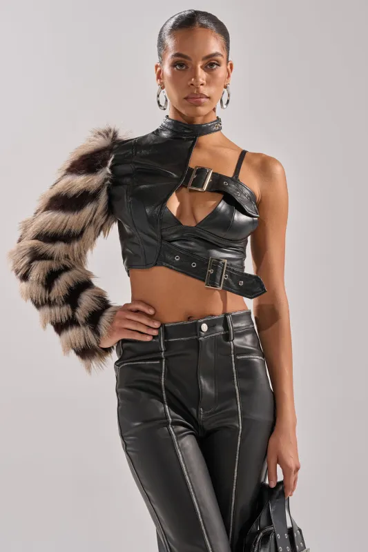 HIGH AND LOW FUR BLOUSE sold by AKIRA