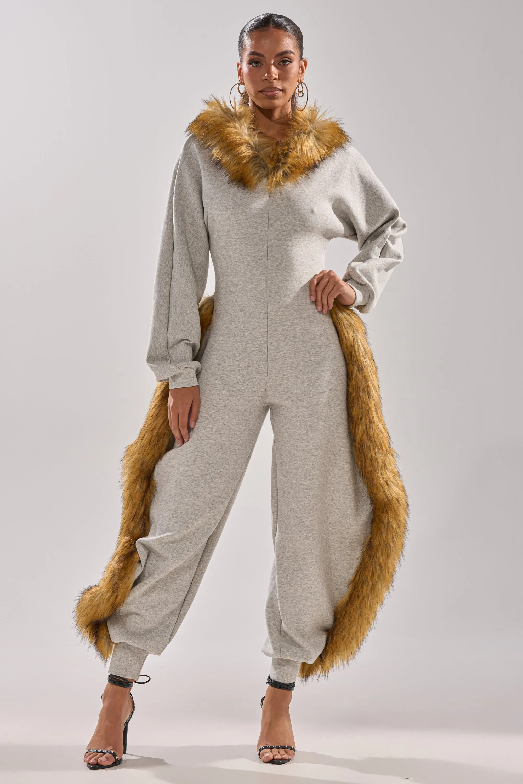 YOU WISH JUMPSUIT WITH FUR ACCENTS sold by AKIRA product image thumbnail 3