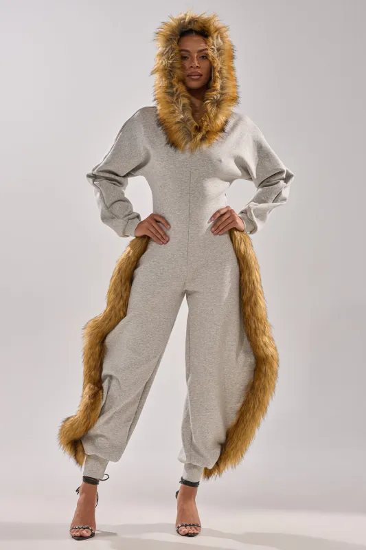 YOU WISH JUMPSUIT WITH FUR ACCENTS sold by AKIRA