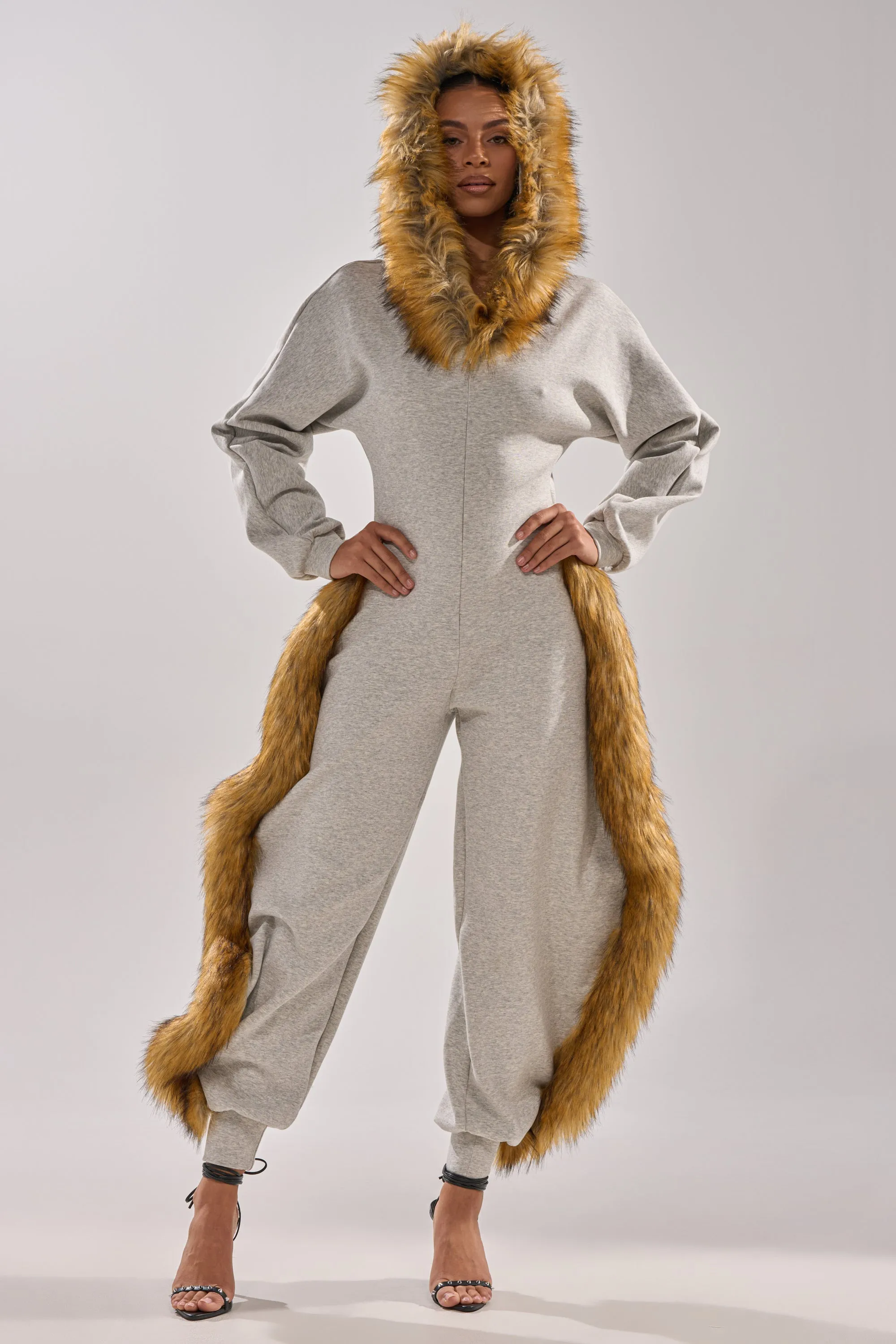 YOU WISH JUMPSUIT WITH FUR ACCENTS sold by AKIRA