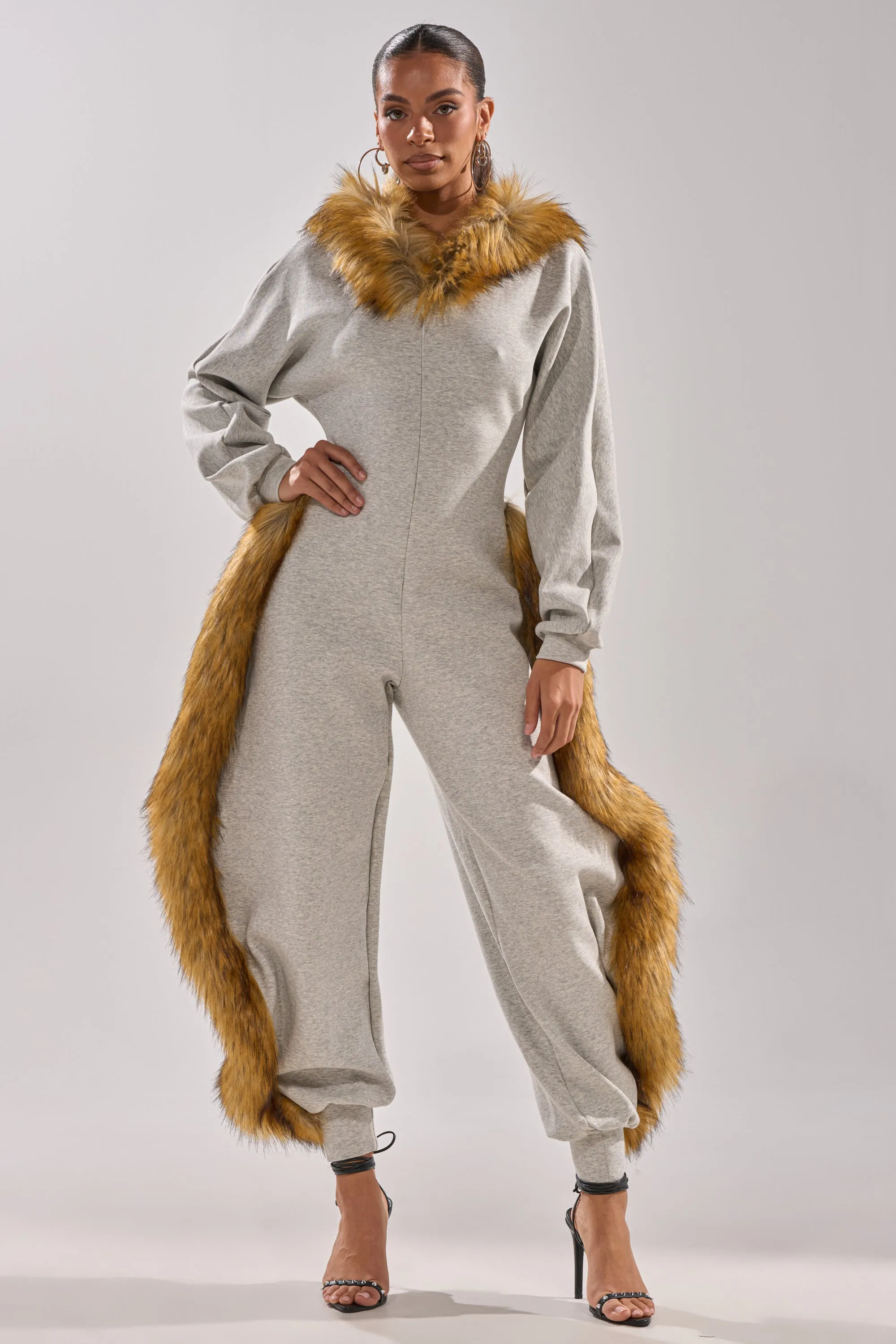 YOU WISH JUMPSUIT WITH FUR ACCENTS sold by AKIRA product image thumbnail 4