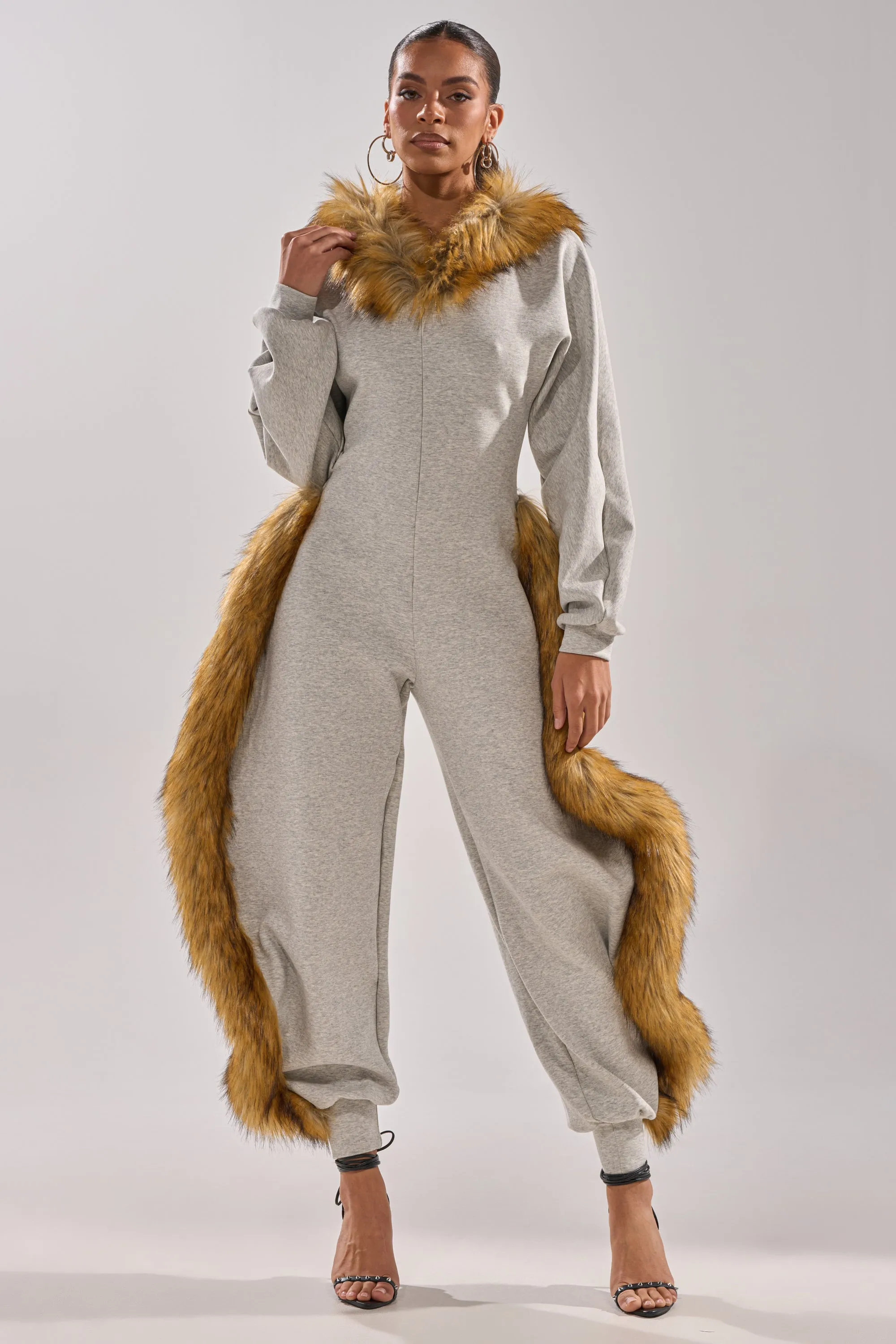 YOU WISH JUMPSUIT WITH FUR ACCENTS sold by AKIRA product image thumbnail 2
