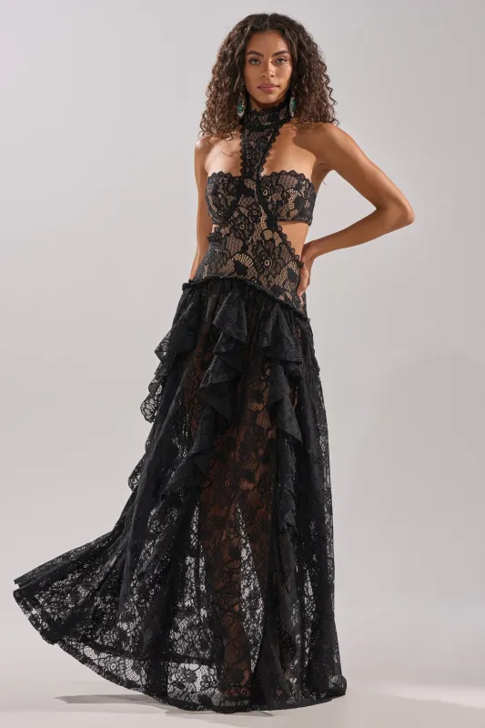 KYLA LACE MAXI DRESS IN BLACK sold by AKIRA