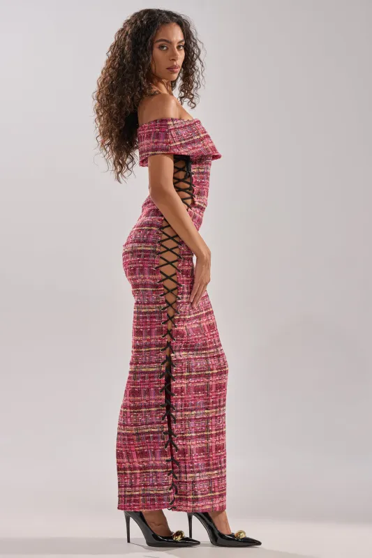 JUST A GIRL TWEED MAXI DRESS sold by AKIRA