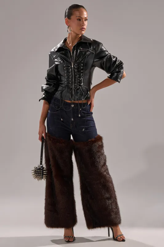 BOOTS WITH THE FUR WIDE LEG DENIM sold by AKIRA