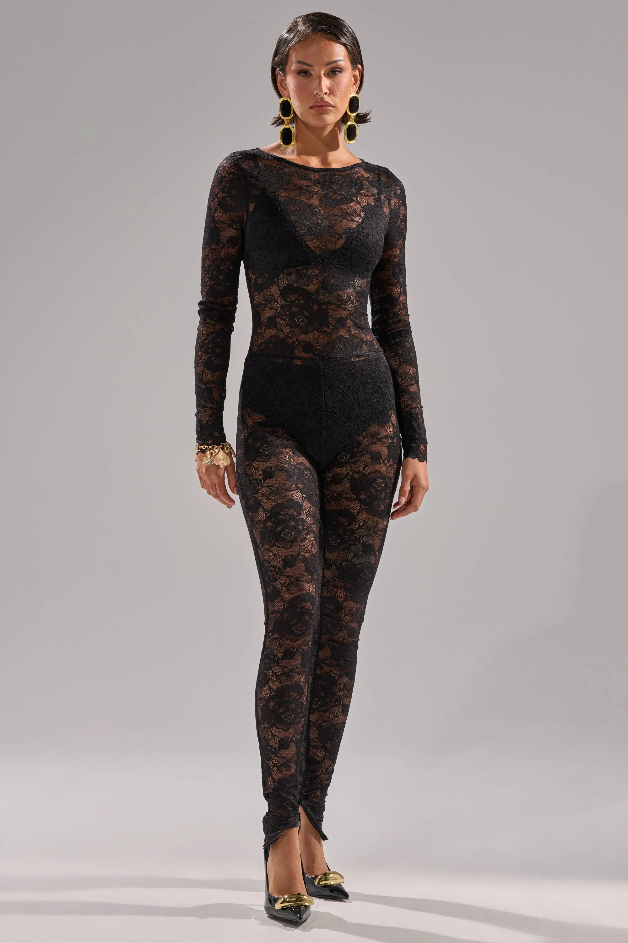FROM DAY TO NIGHT LACE JUMPSUIT IN BLACK sold by AKIRA product image thumbnail 4