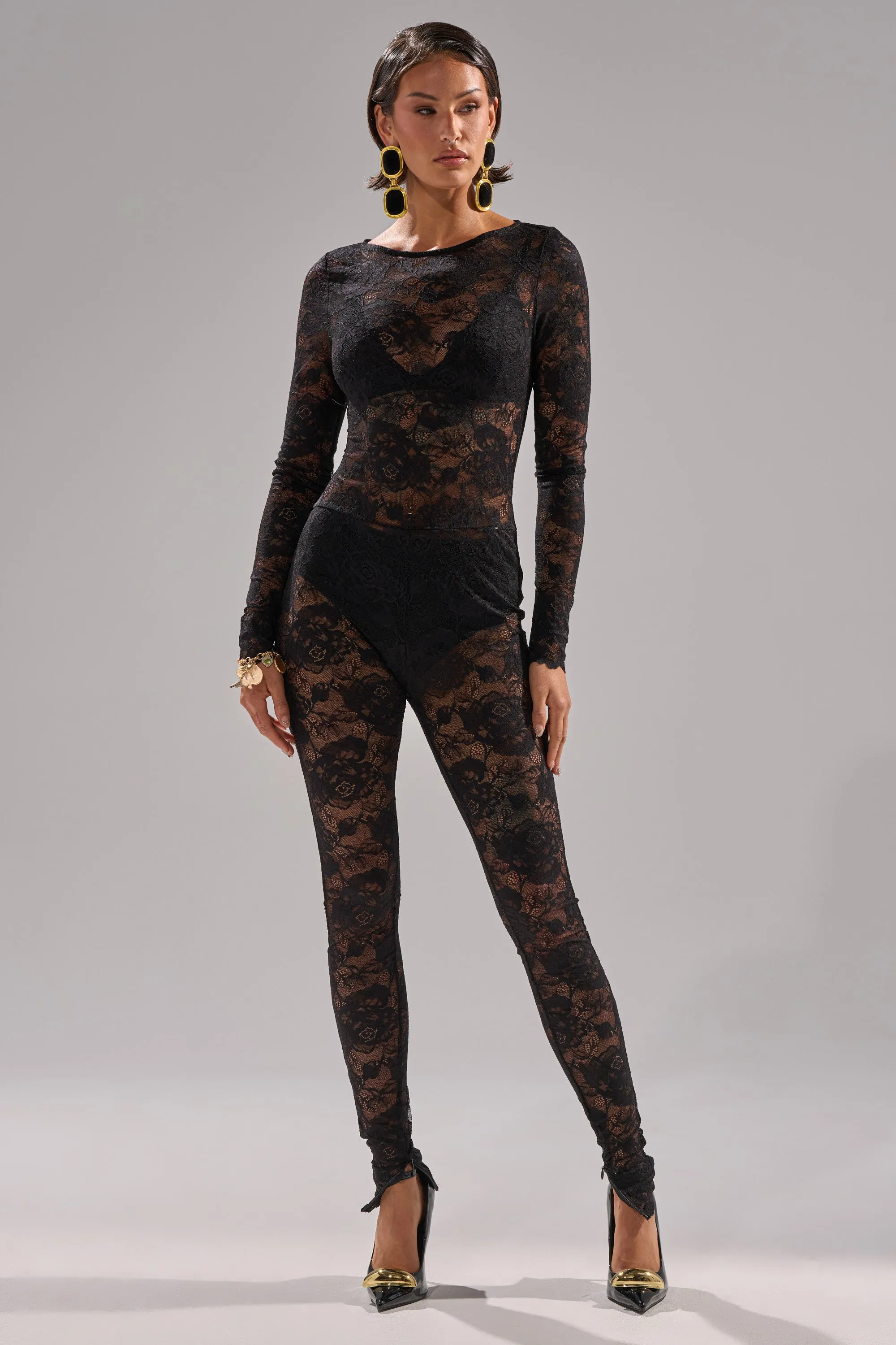 FROM DAY TO NIGHT LACE JUMPSUIT IN BLACK sold by AKIRA product image thumbnail 3