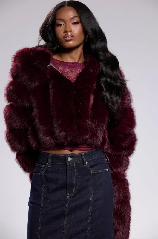 JOLENE FAUX FUR COAT IN BURGUNDY sold by AKIRA