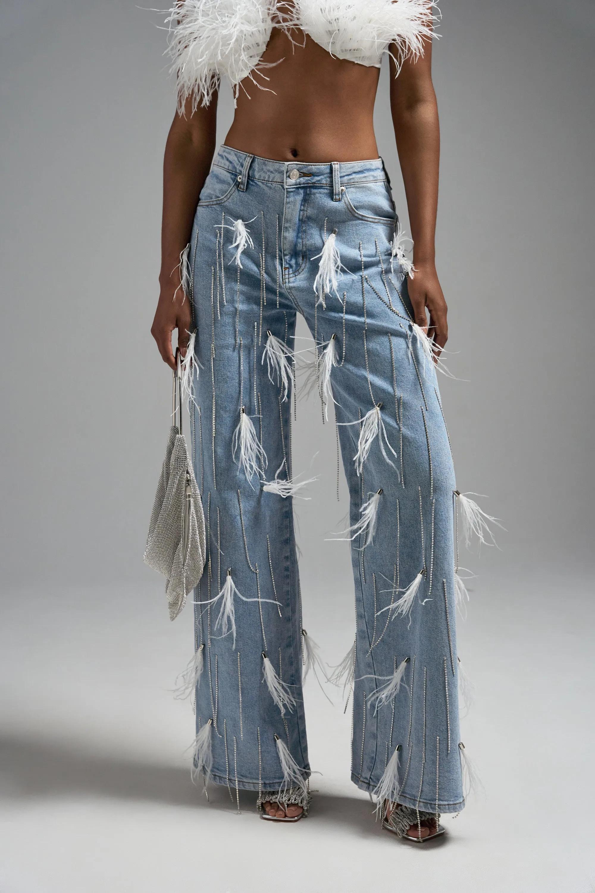 SHAKE IT FOR ME GIRL FEATHER EMBELLISHED DENIM sold by AKIRA product image thumbnail 3