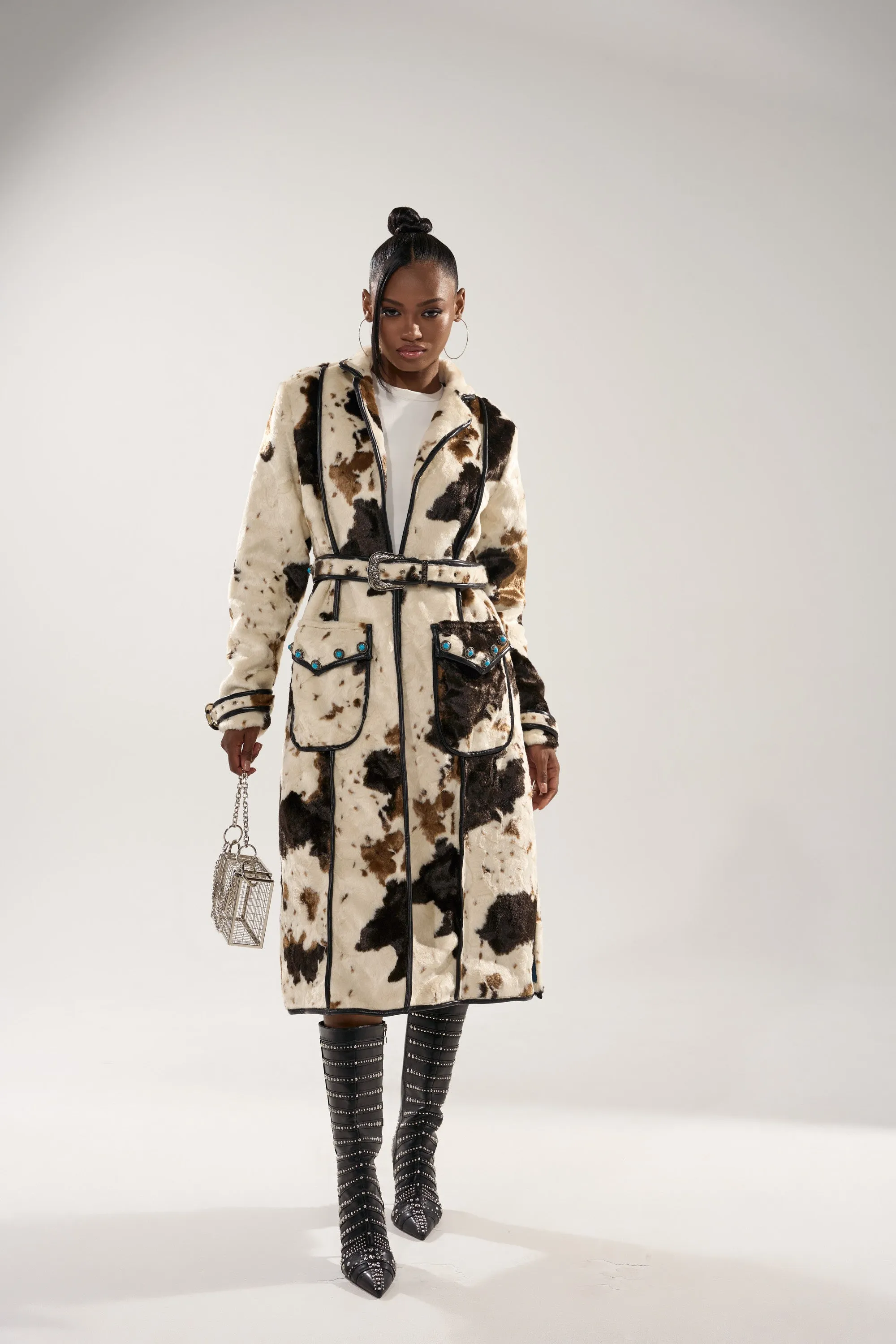 RIDE EM COW PRINT TRENCH sold by AKIRA product image thumbnail 3