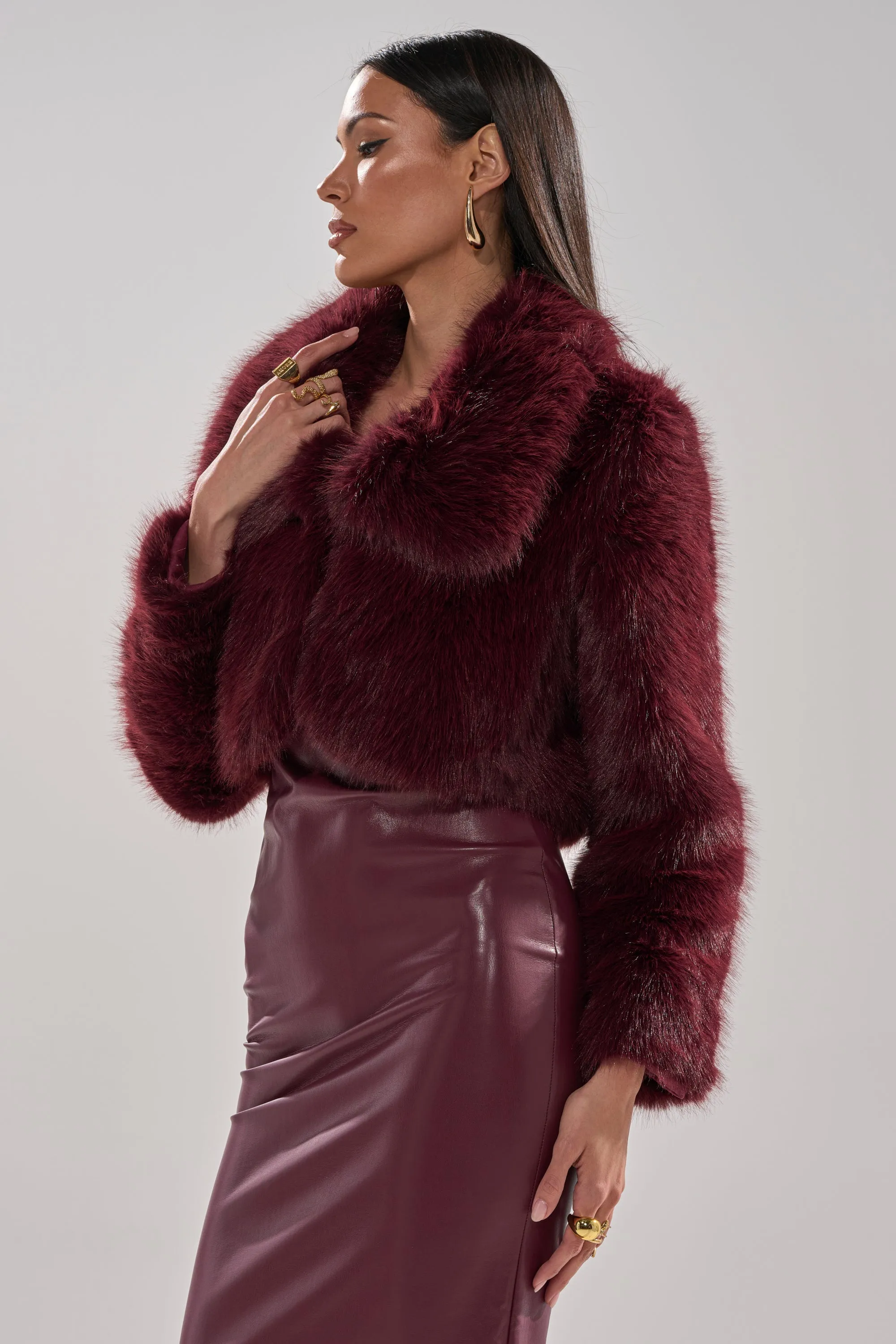 CADENCE FAUX FUR IN BURGUNDY sold by AKIRA product image thumbnail 4
