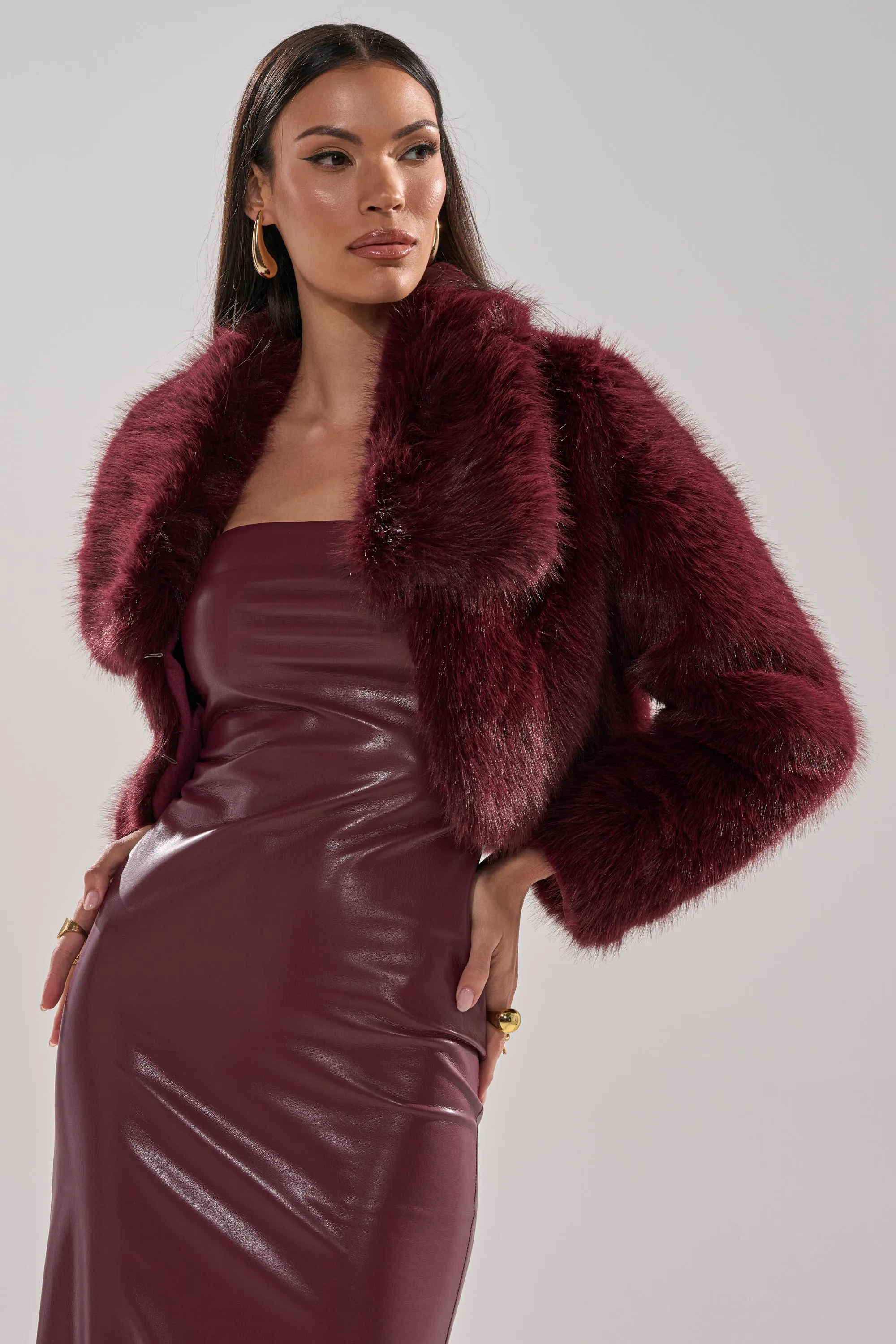 CADENCE FAUX FUR IN BURGUNDY sold by AKIRA product image thumbnail 3