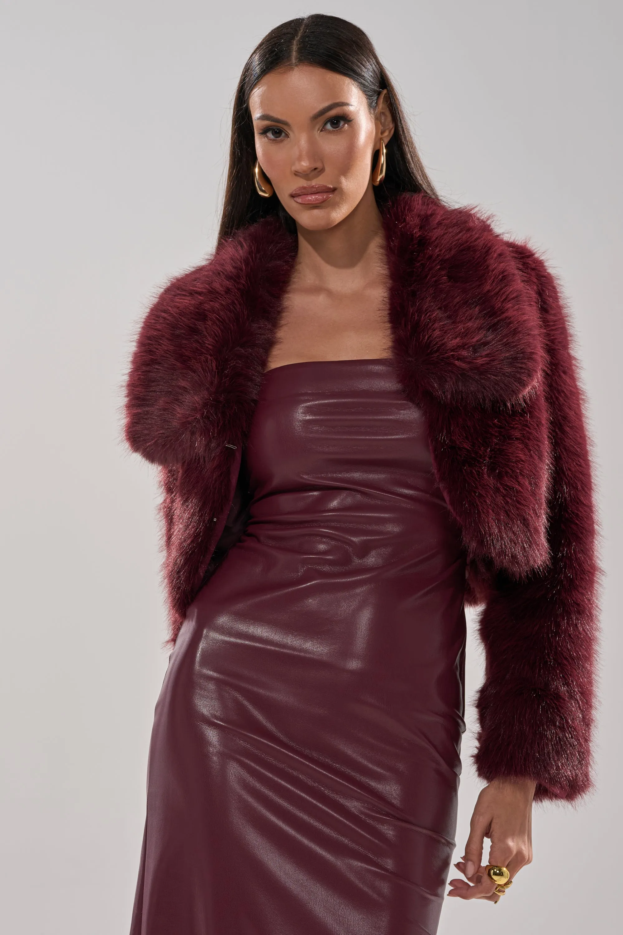 CADENCE FAUX FUR IN BURGUNDY sold by AKIRA product image thumbnail 2