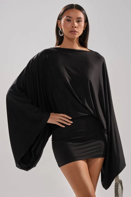 DIANA DRAPED MINI DRESS IN BLACK sold by AKIRA