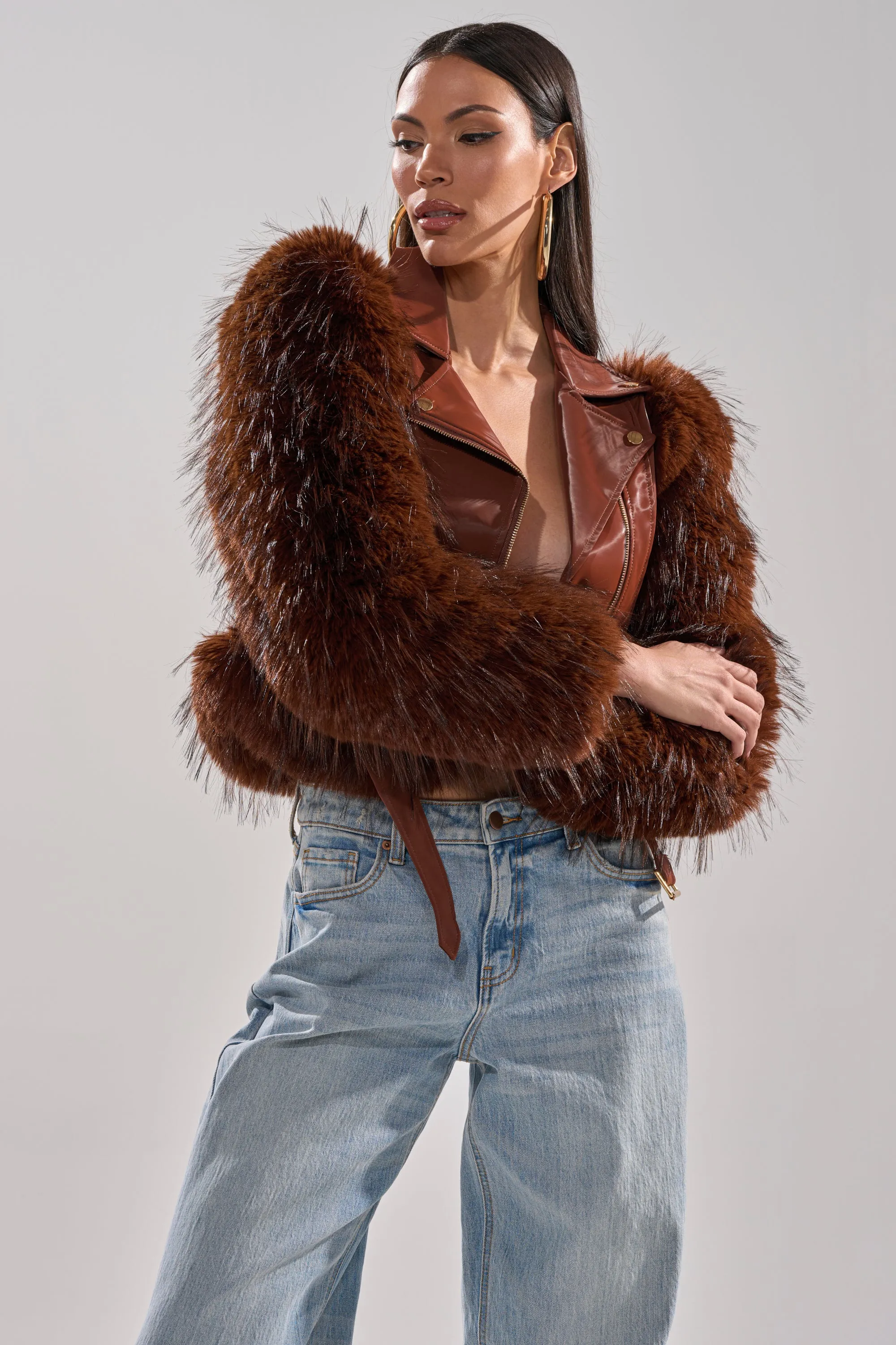 SPEND IT ALL FUR TRIM MOTO sold by AKIRA product image thumbnail 2