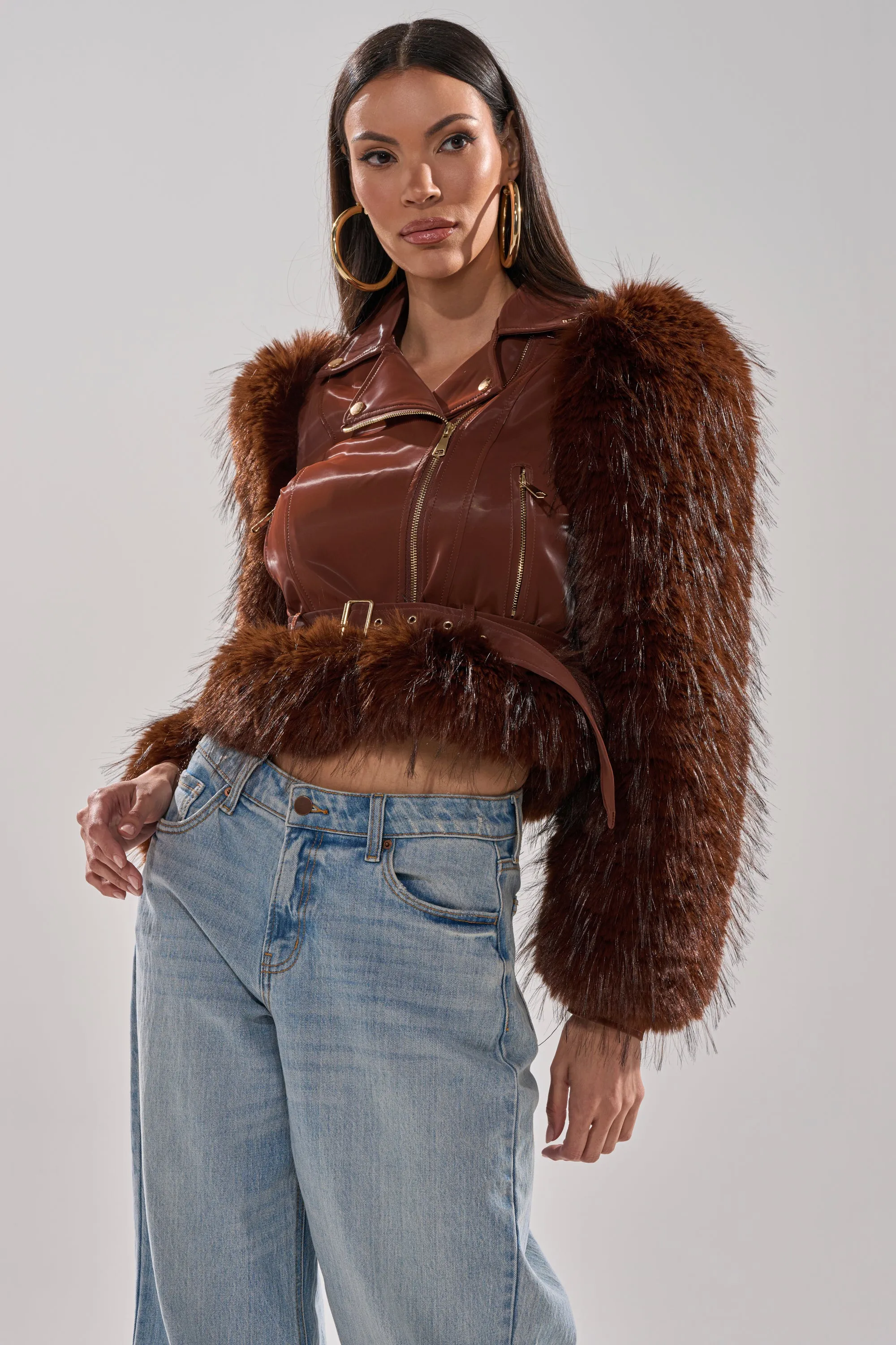 SPEND IT ALL FUR TRIM MOTO sold by AKIRA product image thumbnail 5