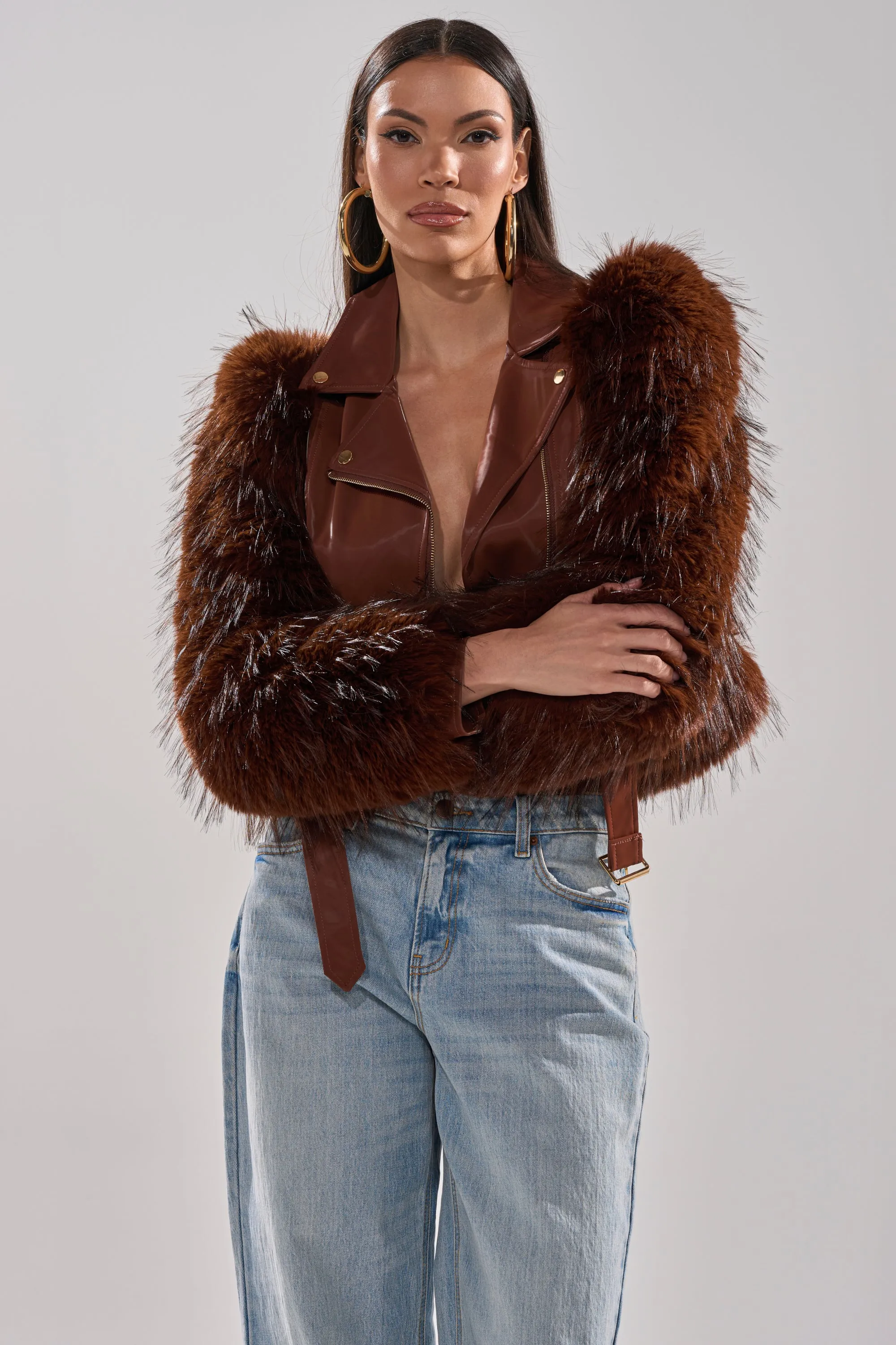 SPEND IT ALL FUR TRIM MOTO sold by AKIRA product image thumbnail 3
