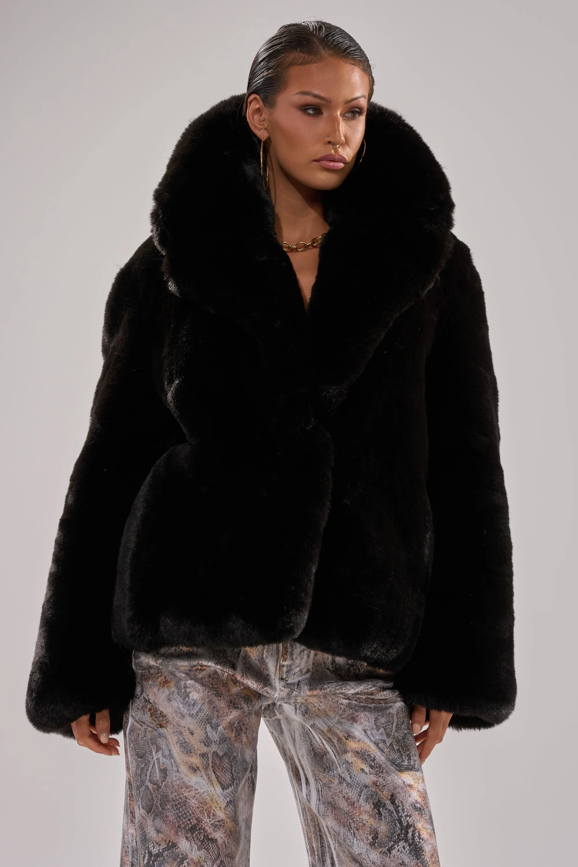 NO LOOKING BACK FAUX FUR IN BLACK sold by AKIRA product image thumbnail 3
