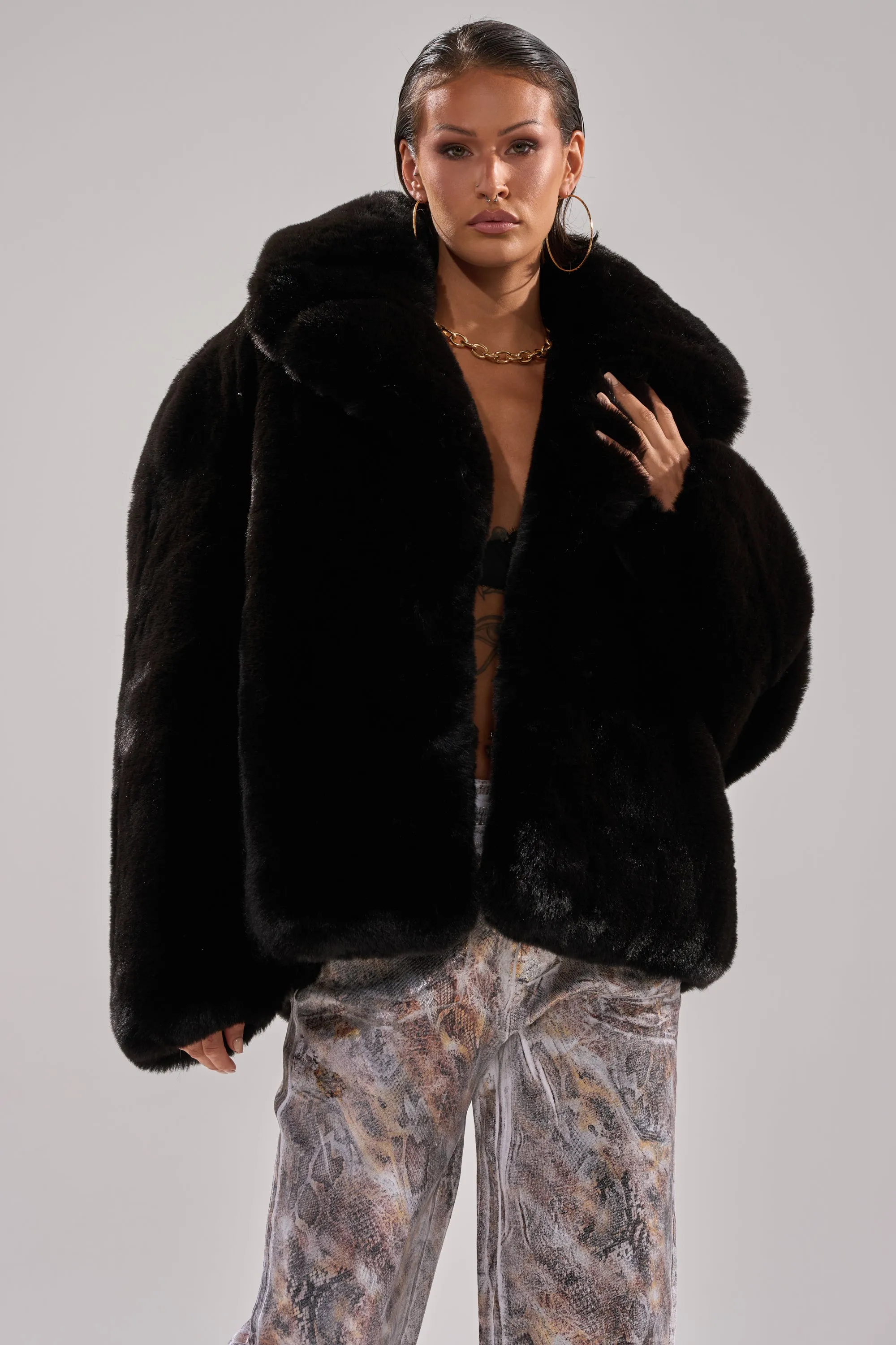 NO LOOKING BACK FAUX FUR IN BLACK sold by AKIRA product image thumbnail 2