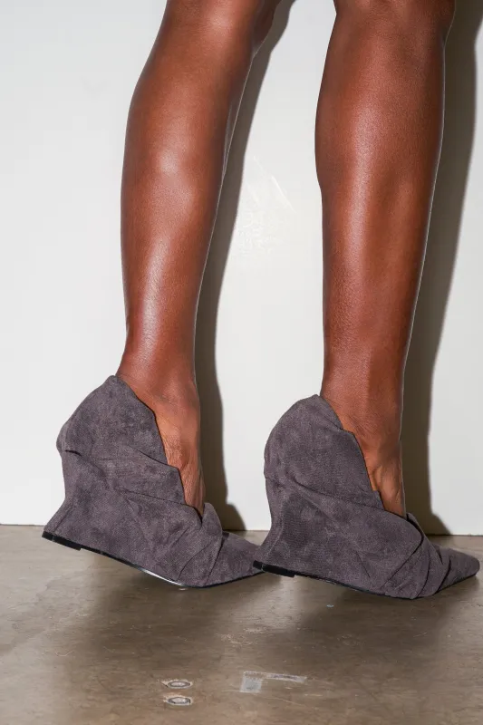 AZALEA WANG AICHA FAUX SUEDE GRAY RUCHED WEDGE PUMP sold by AKIRA