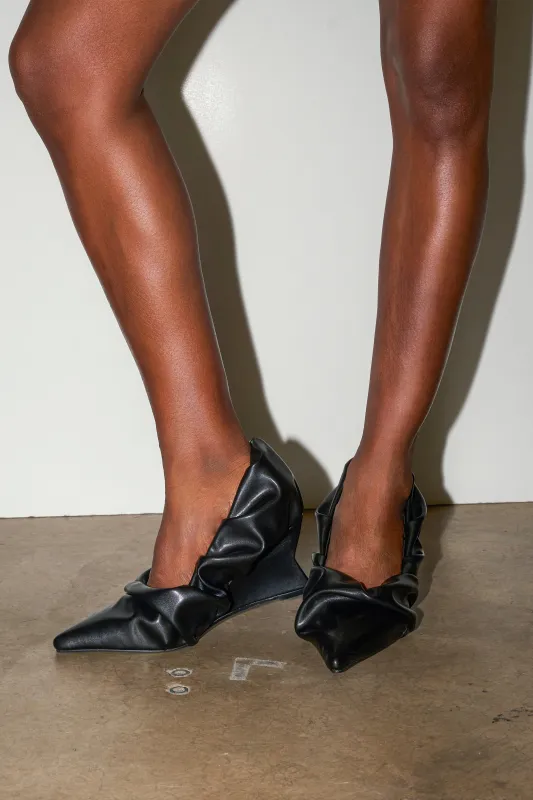 AZALEA WANG AICHA BLACK RUCHED WEDGE PUMP sold by AKIRA