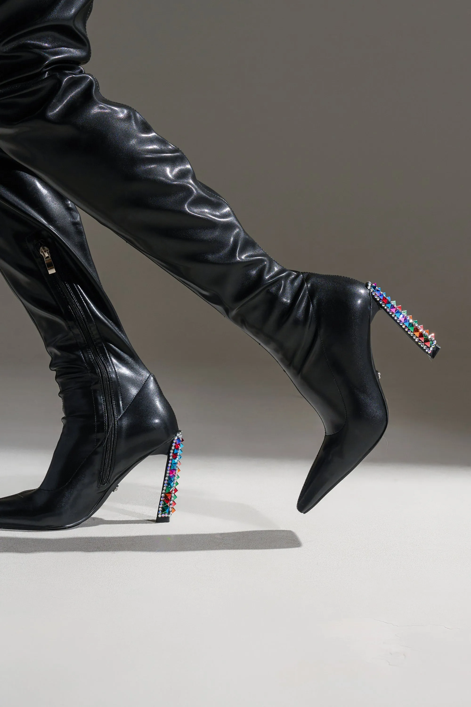 AZALEA WANG COSMIC BLING BLACK BOOT WITH EMBELLISHED HEEL sold by AKIRA product image thumbnail 4