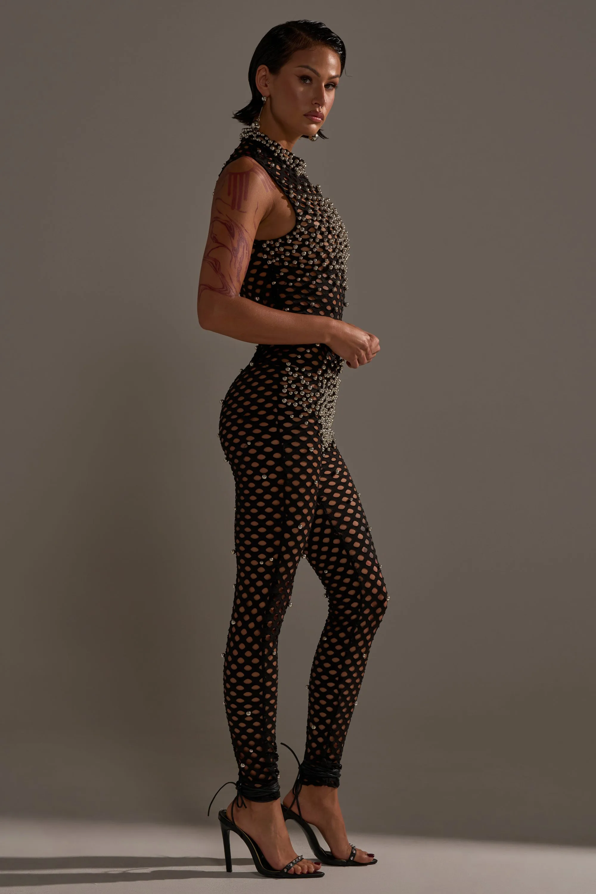 COULD NEVER BE ME BEADED MESH JUMPSUIT sold by AKIRA product image thumbnail 4