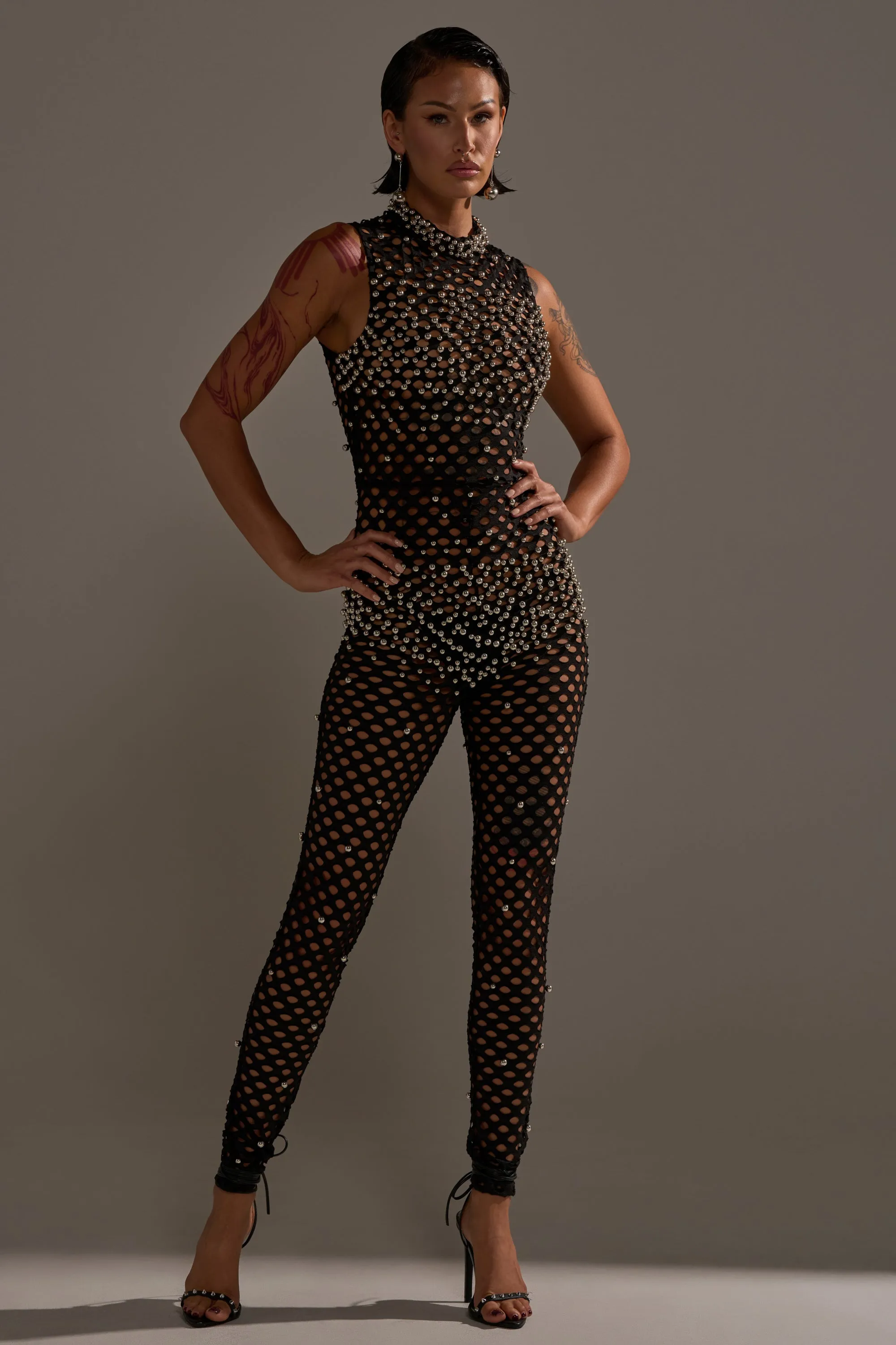COULD NEVER BE ME BEADED MESH JUMPSUIT sold by AKIRA product image thumbnail 3