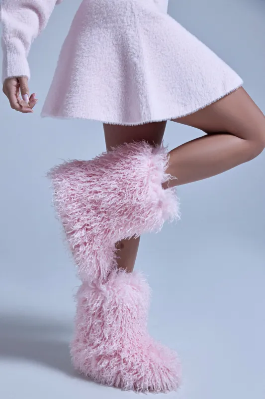 AZALEA WANG AZAD PINK MOHAIR FLAT BOOTIE sold by AKIRA