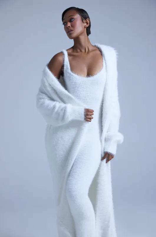 FUZZY KNIT SHAWL NECK CARDIGAN sold by AKIRA