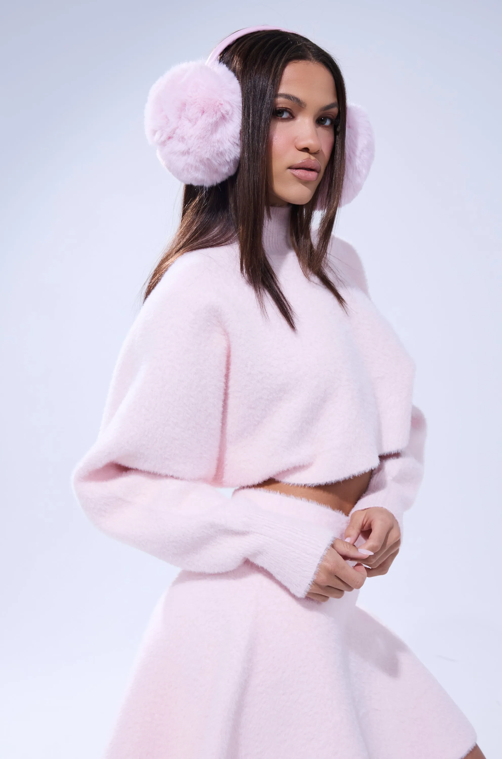 CUDDLE UP FUZZY CROPPED SWEATER IN PINK sold by AKIRA product image thumbnail 3
