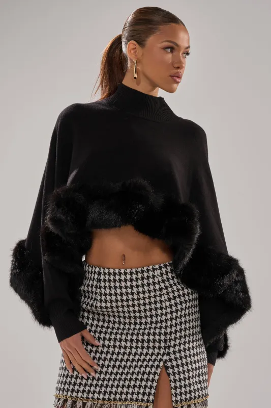 QUIET LUX FUR TRIM SWEATER IN BLACK sold by AKIRA