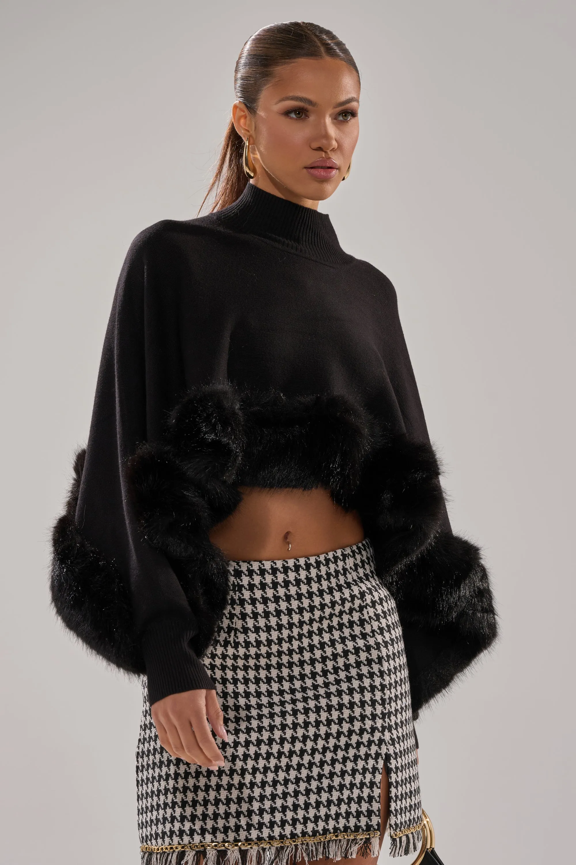 QUIET LUX FUR TRIM SWEATER IN BLACK sold by AKIRA product image thumbnail 2