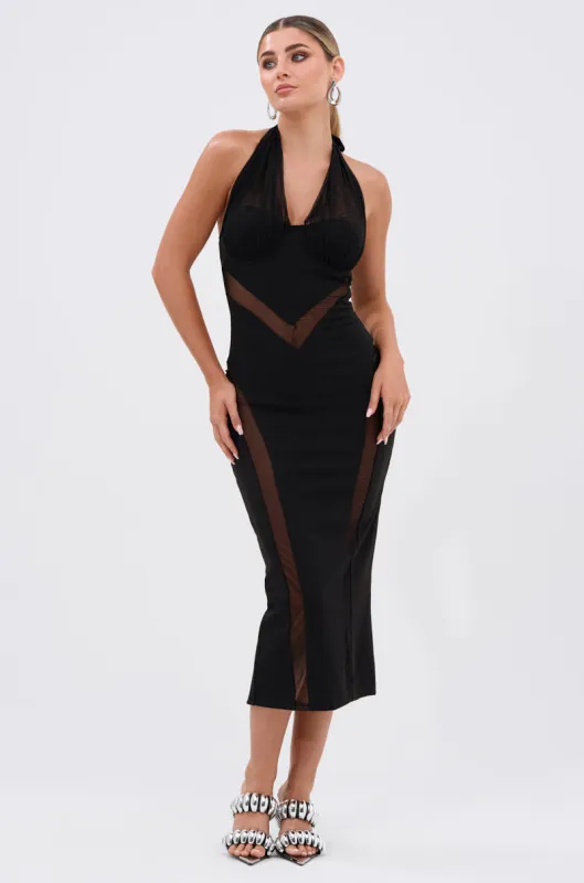 HIGH SOCIETY MIDI DRESS WITH CUTOUTS sold by AKIRA