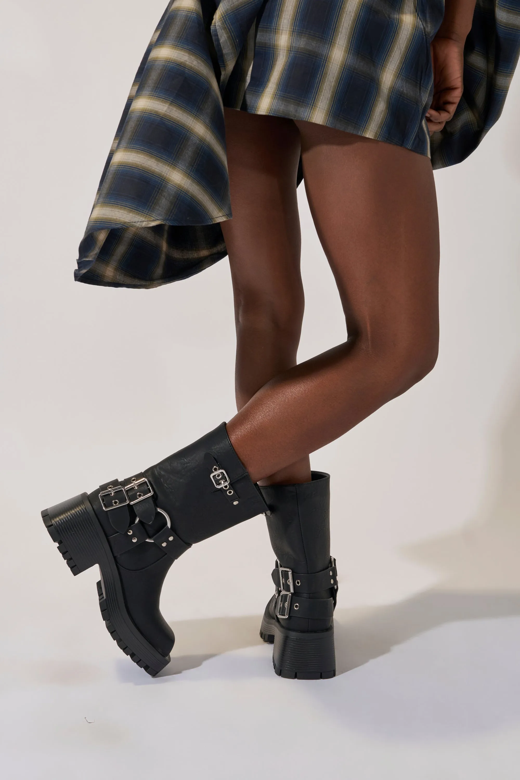 AZALEA WANG BUCKED BLACK CHUNKY HEEL COMBAT BOOTIE sold by AKIRA product image thumbnail 3