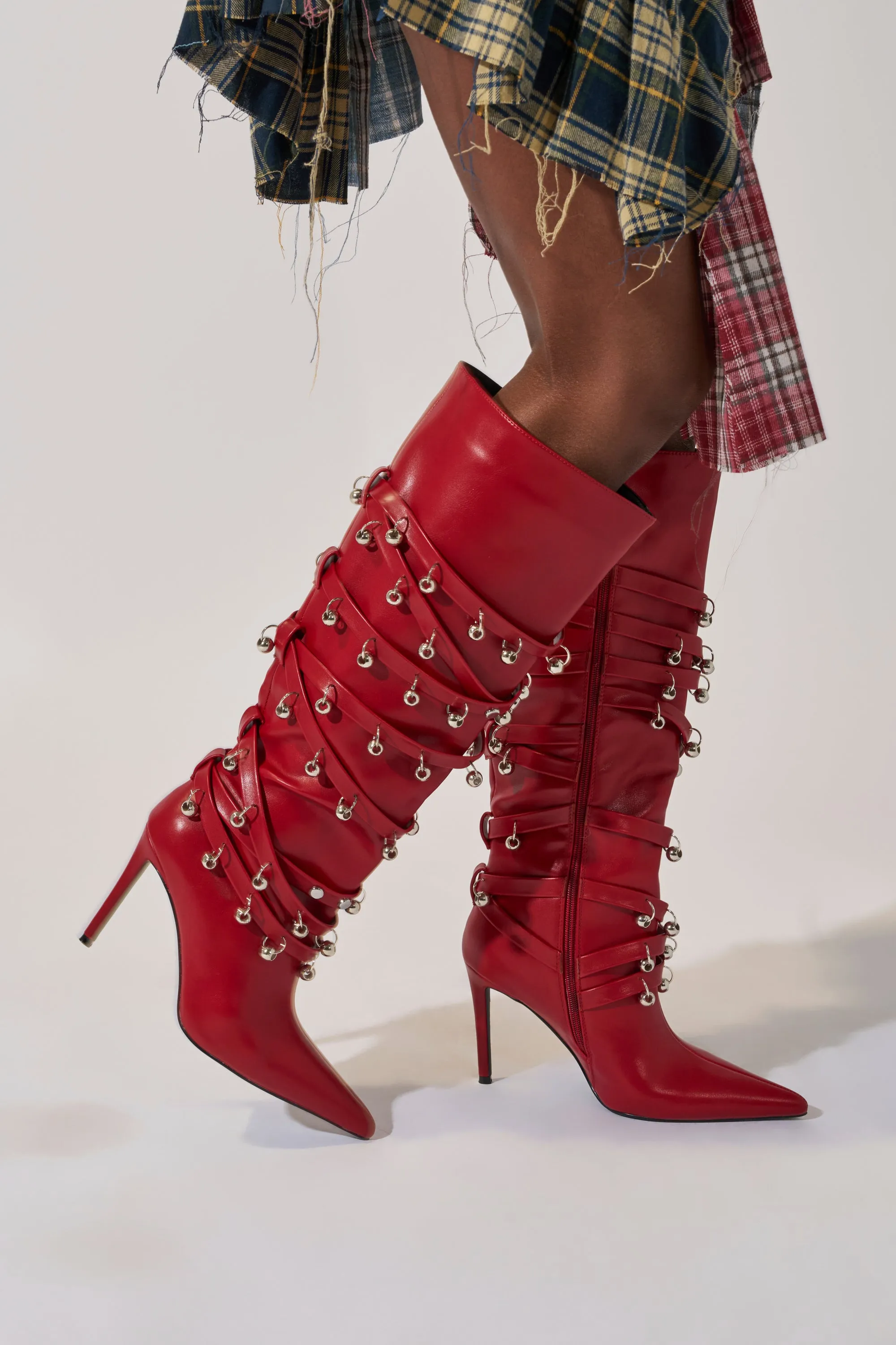 AZALEA WANG TIMPANI RED WESTERN FRINGE STILETTO BOOT sold by AKIRA