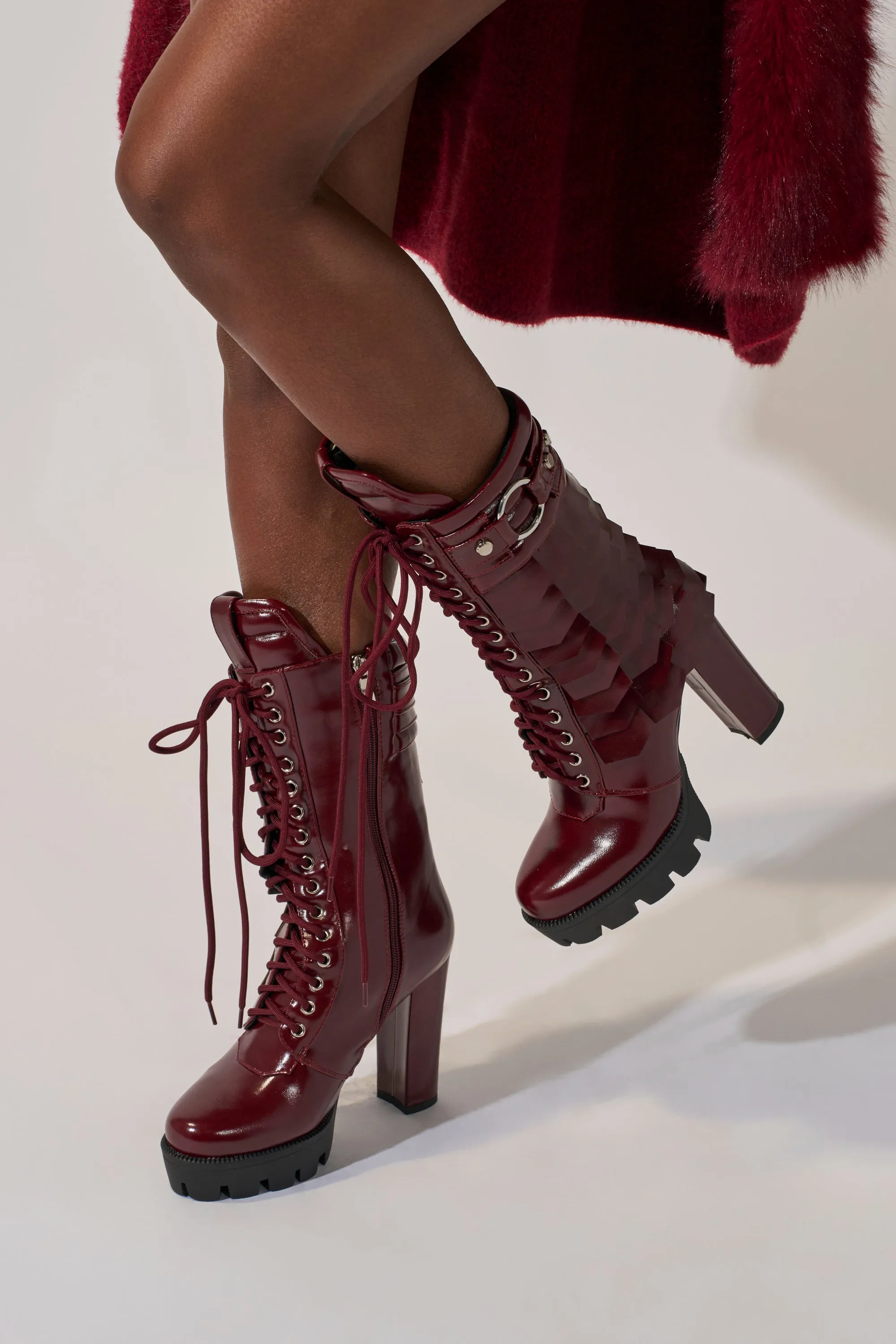 AZALEA WANG GERNOT BURGUNDY LACE UP SCALED PLATFORM BOOTIE sold by AKIRA product image thumbnail 2