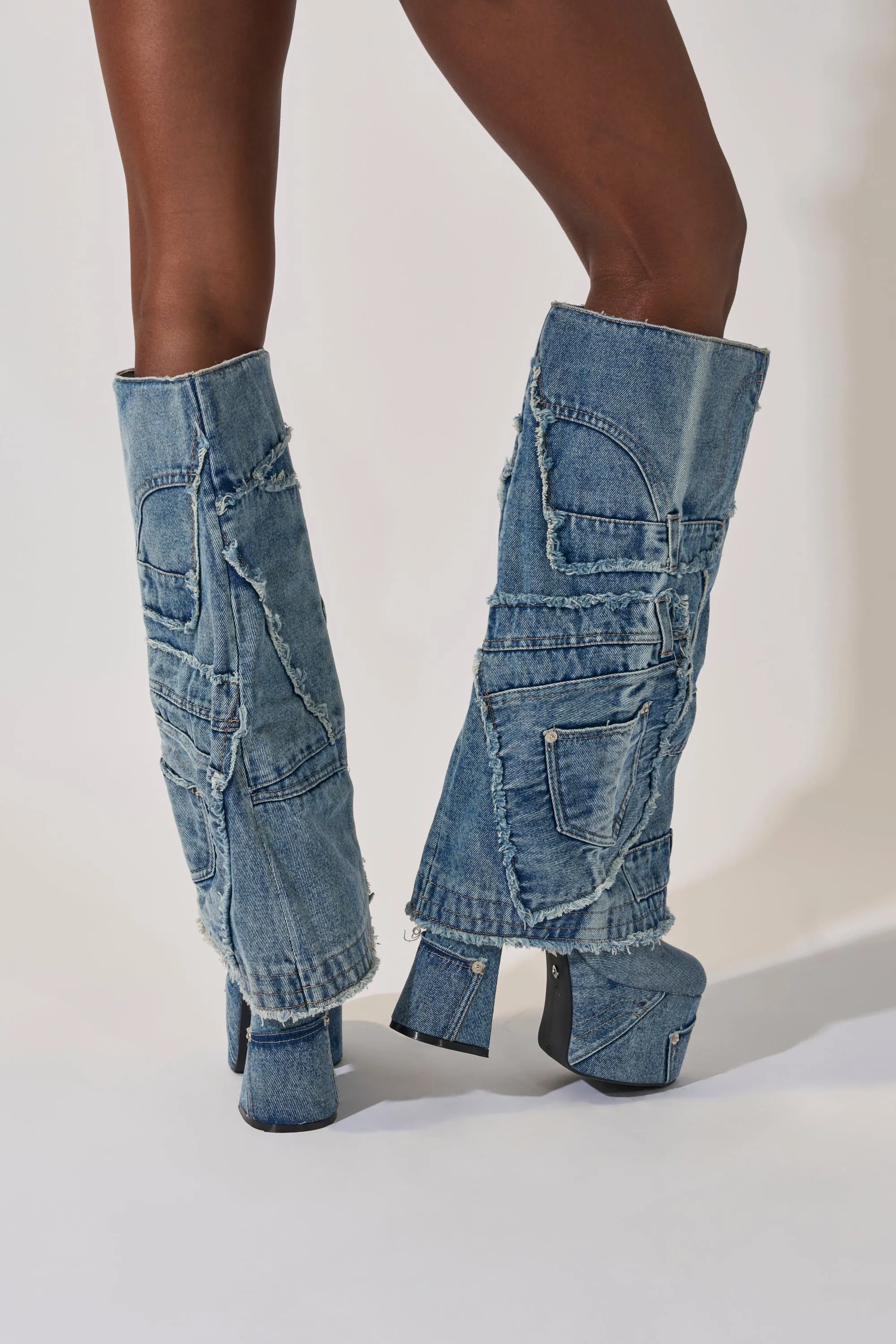 AZALEA WANG DUMI DENIM CHUNKY PATCHWORK BOOT sold by AKIRA product image thumbnail 4