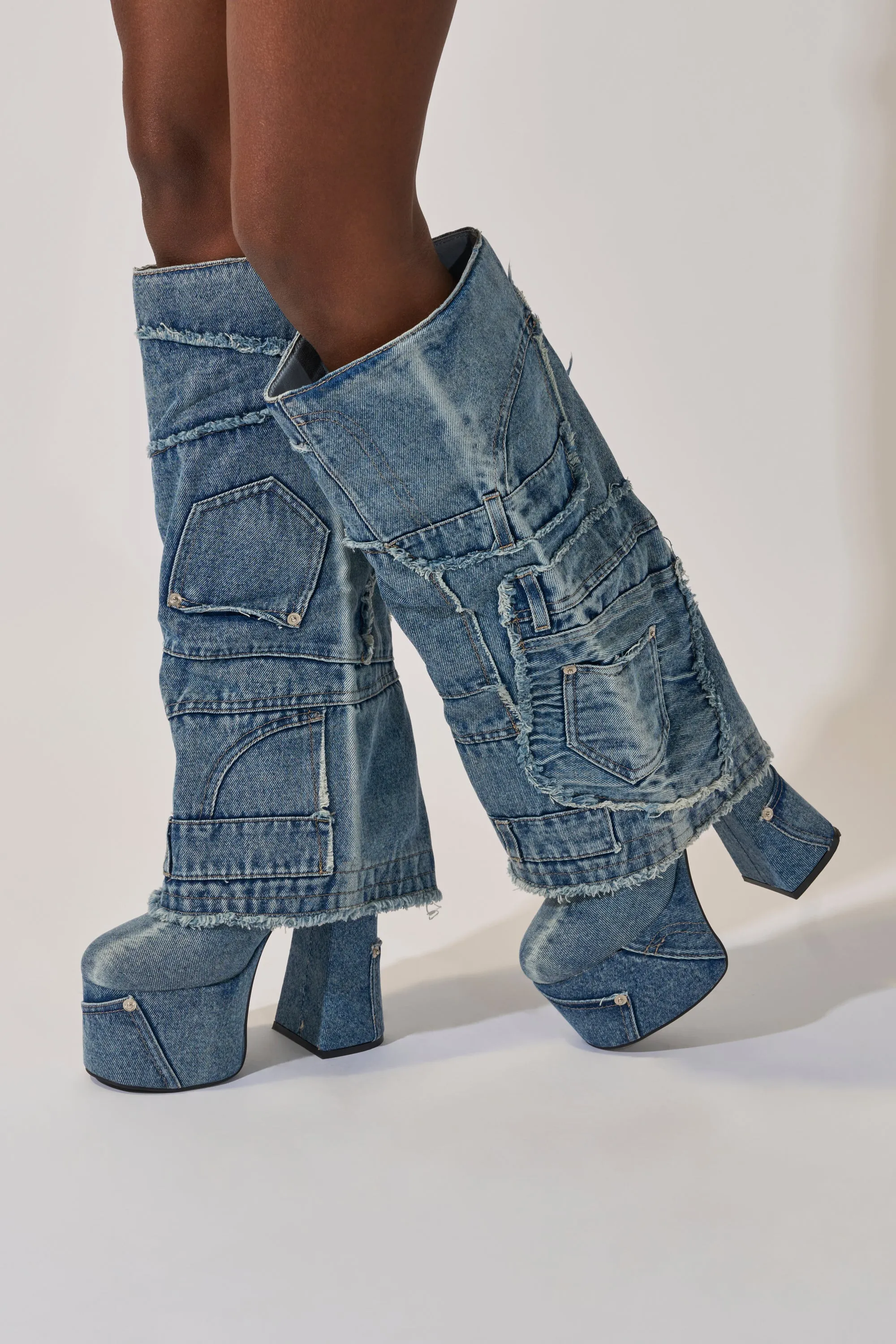 AZALEA WANG DUMI DENIM CHUNKY PATCHWORK BOOT sold by AKIRA product image thumbnail 2