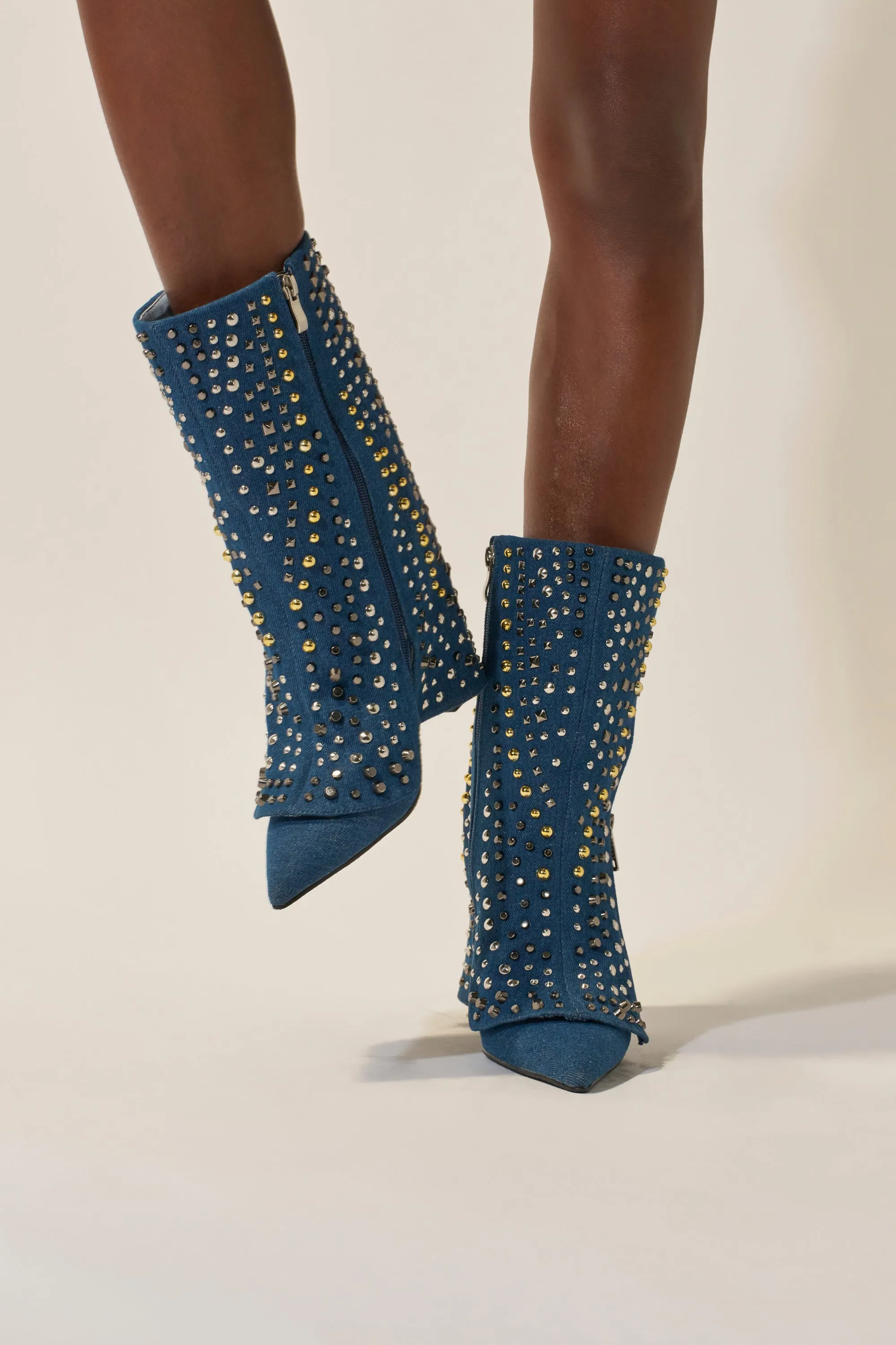 AZALEA WANG HENZI DENIM STUDDED CHUNKY BOOTIE sold by AKIRA product image thumbnail 3