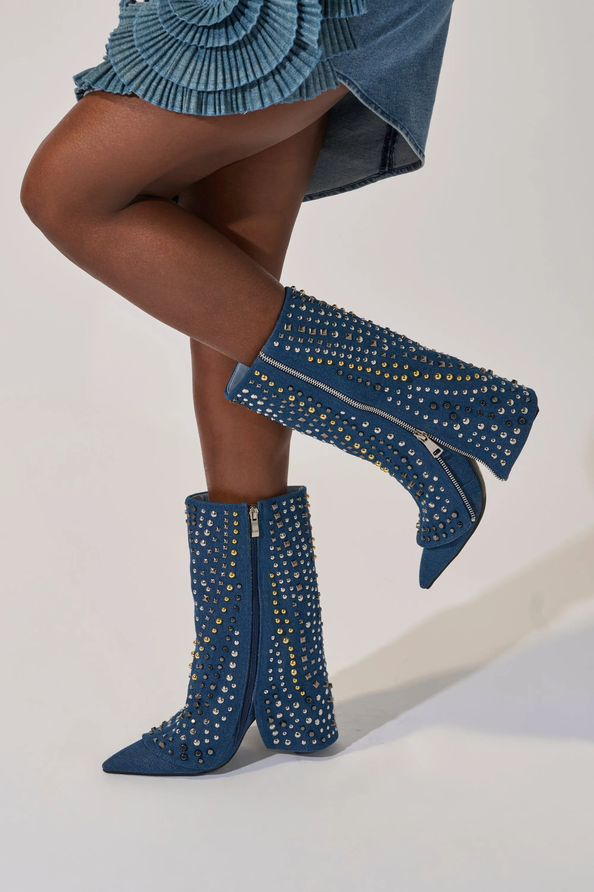 AZALEA WANG HENZI DENIM STUDDED CHUNKY BOOTIE sold by AKIRA product image thumbnail 4