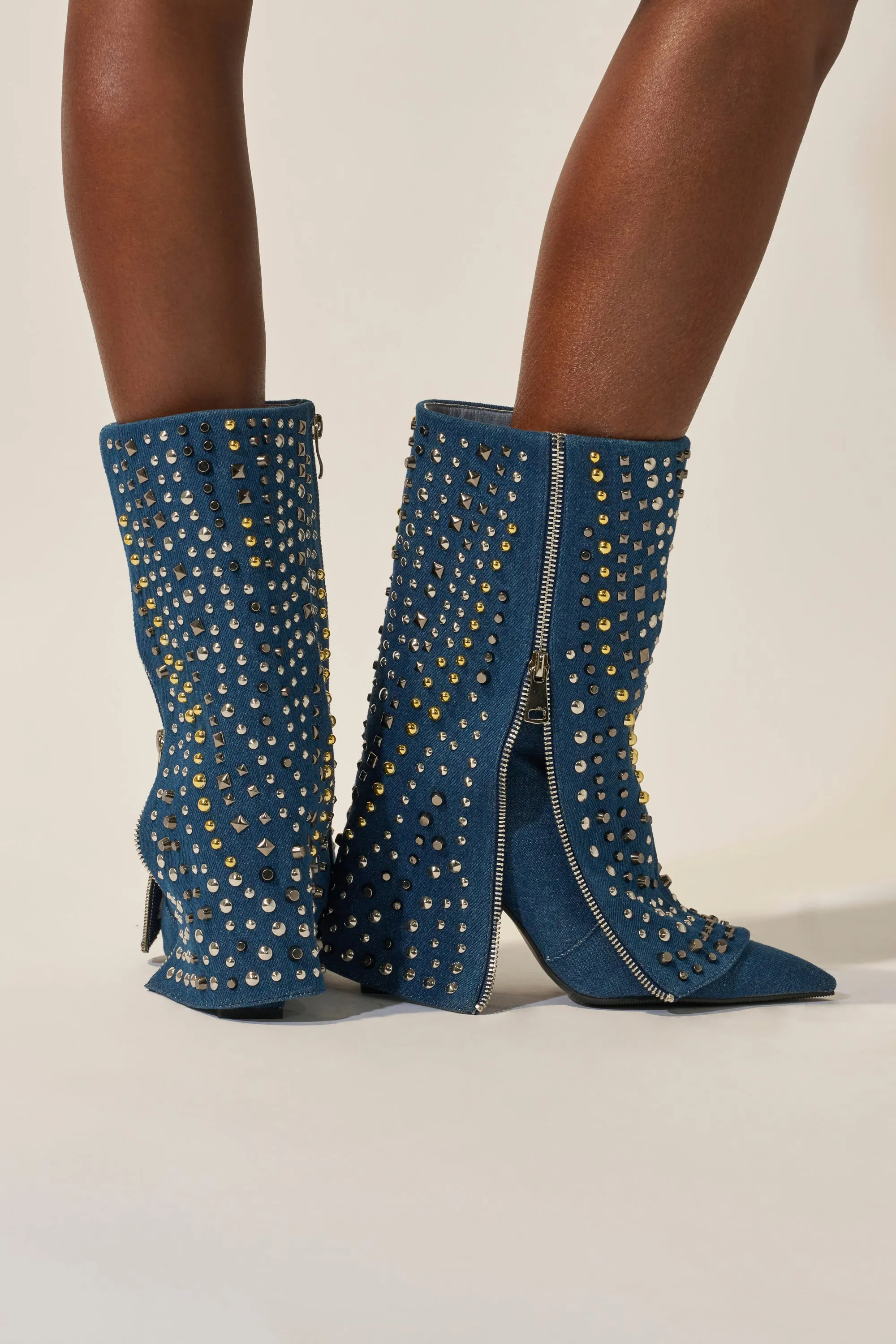 AZALEA WANG HENZI DENIM STUDDED CHUNKY BOOTIE sold by AKIRA product image thumbnail 2