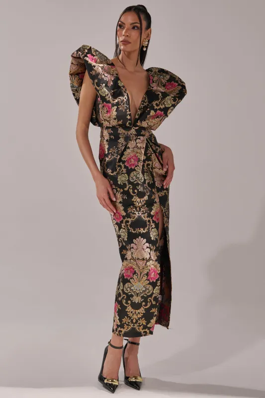 BEST DRESSED BROCADE MAXI DRESS sold by AKIRA