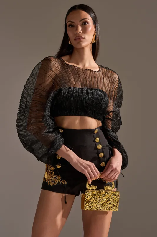 FORTUNES FAVORITE SHEER LONG SLEEVE CROP TOP sold by AKIRA