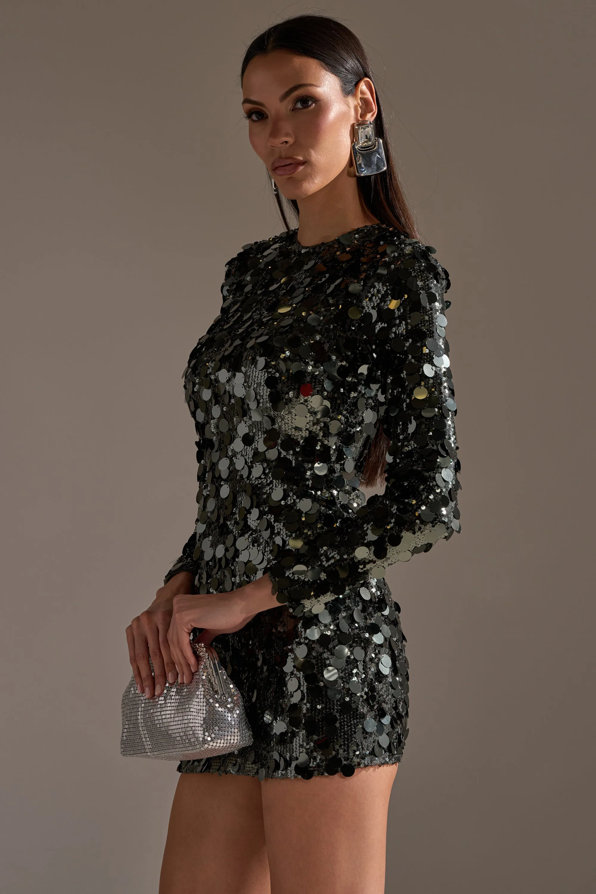 SHE'S ALL THAT SEQUIN MINI DRESS IN OLIVE sold by AKIRA product image thumbnail 3