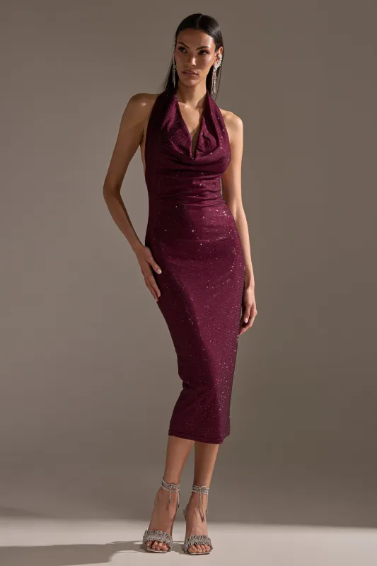 POPPIN' BOTTLES RHINESTONE MAXI DRESS IN PURPLE sold by AKIRA