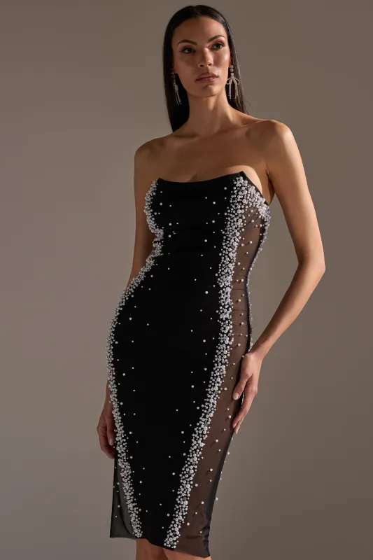 CHAMPAGNE EDIT RHINESTONE MIDI DRESS sold by AKIRA