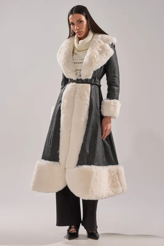 VIVIAN FUR TRIM TRENCH IN GREY sold by AKIRA