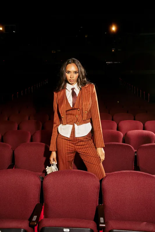 BUSINESS FIRST STRIPE BLAZER sold by AKIRA