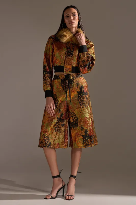 TWIN FLAME BROCADE BERMUDA SHORTS sold by AKIRA